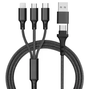 Multi USB Charging Cable 3A 4 In1 Fast Charger Cord Connector With Phone Type CMicro USB Port Adapter