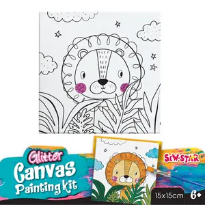 Hot Sale Diy Art Craft Canvas For Kids Painting By Number Lion Pre-Printed Acrylic Framed Canvas Paint Kit For Kids