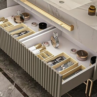 Set Kombinasi Wastafel Kamar Mandi Mewah Modern Elegan Minimalis dengan Bak Cuci Terintegrasi dari Batu Alam dan Finishing Lacquer Modern