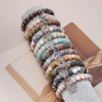 Bracelet en pierres naturelles de 8 mm avec breloques argentées, bijoux extensibles élastiques, cadeau pour anniversaires, perles en pierre mate