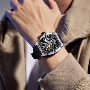 Montres mécaniques bleu ciel en gros pour le dropshipping, boîtier en acier, tourbillon automatique, cadran ajouré de luxe, Shanghai, silicone, unisexe - Product Image 2