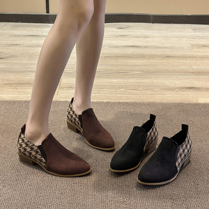 Pointed Toe Thick Heel Suede Retro Chidori Grids Flats for Women Spring Color Block Plus Size British Style Boots - Product Image 5