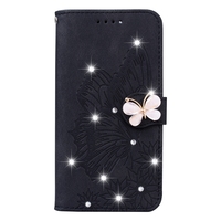 Étui portefeuille en cuir avec strass et motif papillon pour Samsung Galaxy A07 A17 A37 A57 A06 A16 A26 A36 A56 A15 A25 A35 – Coque à rabat