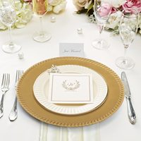 Assiette en plastique artisanale de fête de mariage en gros Assiette de présentation en plastique décorative Assiette dorée pour mariage
