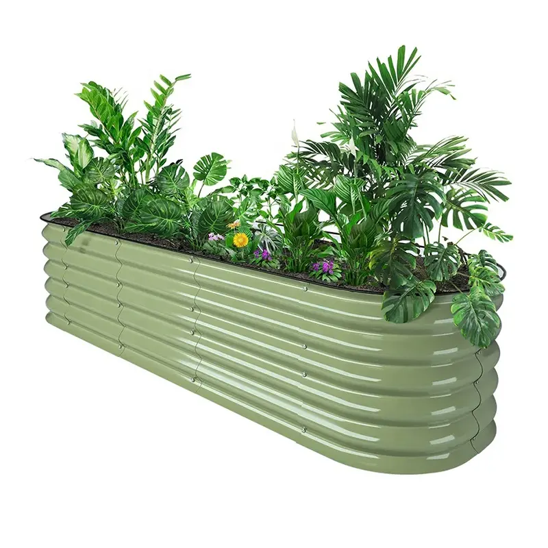 Oval Raised Garden Bed 17'' Tall 240x60x43cm Rot-Resistant Metal Garden Bed for Vegetables Flower Herb