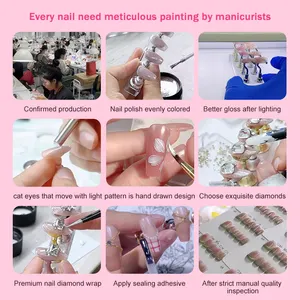 French Tip For Girls 3d Flower Artificial Fingernails Long Fake Nails With Glue Handmade Press On Nails