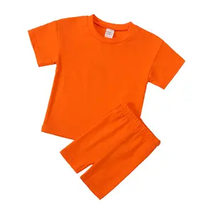 Ensemble de motard 2 pièces pour enfants, couleur unie, vêtements d'été personnalisés pour petites filles, Boutique, 8403