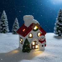 Maison de village de Noël en céramique 3D peinte à la main avec éclairage LED, arbre de Noël et décoration de bonhomme de neige, alimentée par piles