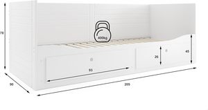 Sofá <span class=keywords><strong>cama</strong></span> <span class=keywords><strong>nido</strong></span> de madera de pino macizo de diseño moderno, Banco <span class=keywords><strong>doble</strong></span> de 80x160/200 cm con base de <span class=keywords><strong>cama</strong></span> blanca - Product Image 3