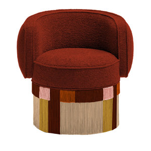 Fauteuil club pivotant de luxe moderne de designer italien pour salon, avec franges décoratives et pompons, en velours, pour chambre à coucher - Product Image 1