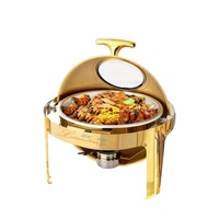 Wirtschaftlicher Goldener Roll-Top Chafing Dish für Hotel, Restaurant, Party, Buffet, 6 Liter, Runder Speisenwärmer mit Sichtfenster für Hochzeiten