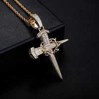 Bijoux hip Hop en or 14k glacé, collier couronne d'épine, croix d'ongle, collier de poignard, collier de croix d'ongle