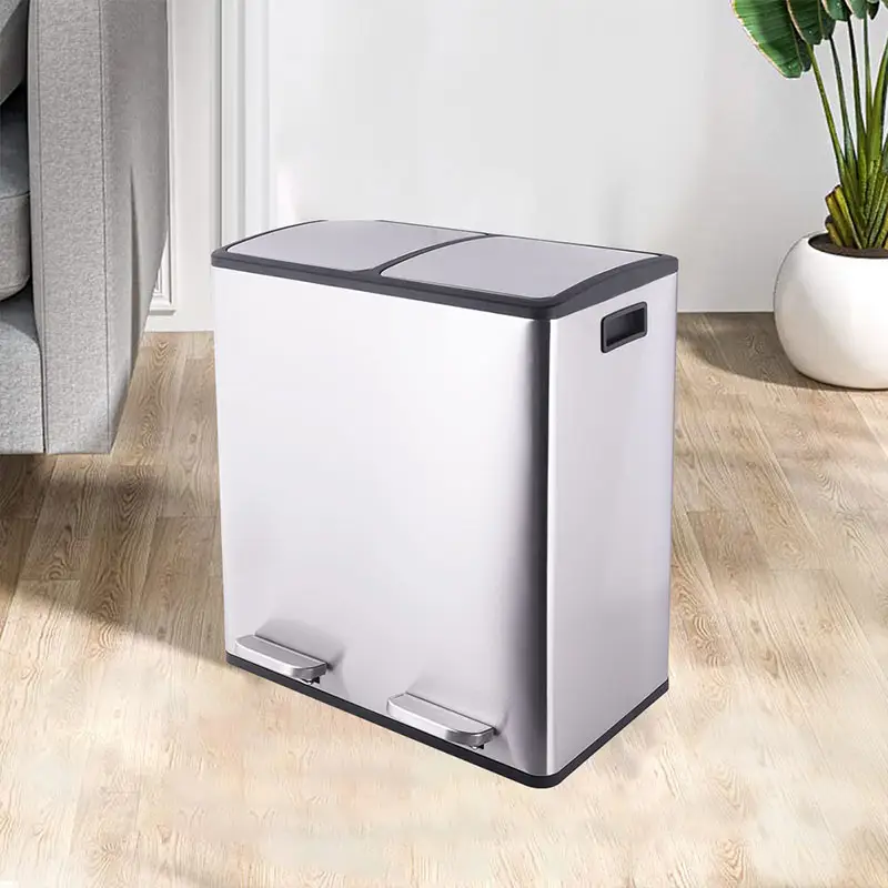 Home Kitchen Foot Pedal Recycle Bin Stainless Steel Sorting Trash Can