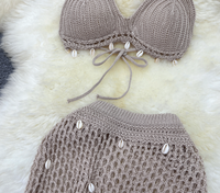Bas Prix STOCK 4 Couleurs Crochet Femmes Deux Pièces Ensemble Avec Pad Bikini Top Shell Évider Jupe Tenues De Plage