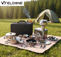 Ensemble de 18 ustensiles de cuisine pliables pour l'extérieur, antiadhésifs, pour le camping, outils de cuisson portables, réchaud, casseroles, bols, tasses, vaisselle en acier inoxydable
