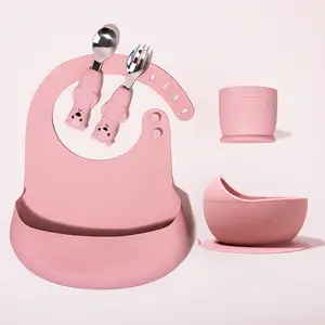 Ensemble d'alimentation pour bébé en silicone allant au lave-vaisselle avec assiette à ventouse Vaisselle pour enfants Produits Ensembles pour bébé personnalisés sans Bpa