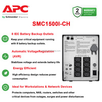 APC SMC1500I-CH Smart-UPS 1500VA/900W Single Phase Line Interactive Tower UPS with Lead-Acid Battery for Small Servers