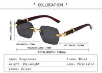 Lunettes de soleil rectangulaires vintage pour femmes, monture dorée en alliage sans bords, verres dégradés, protection UV400