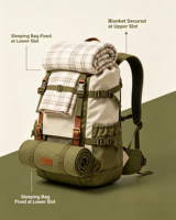 Sac à dos de camping vintage 50L en gros, étanche, pour randonnée et voyage, avec fixation externe pour sac de couchage et couverture, ajustement réglable