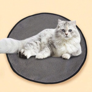 Cat Sleeping Mat Round Grey Fabric Pet Bed Small Medium Size For Cat Summer <b>Cooling</b> <b>Pad</b> - Product Image 1