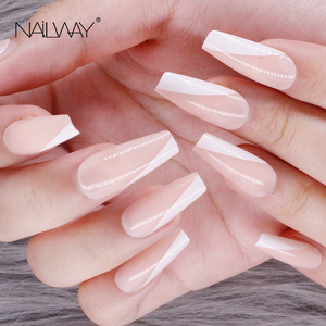 Uñas Postizas Extra Largas Estilo Bailarina Francesa, Uñas Acrílicas ABS Naturales Pre-encoladas, Uñas Artificiales de Ataúd Francés para Presionar, Venta al por Mayor - Product Image 4