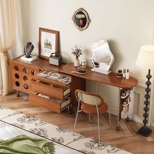 French Retro Style Telescopic <b>Dressing</b> Table With Vanity Mirror And Drawer Solid Wood Extendable Bedroom Makeup Vanities - Product Image 3