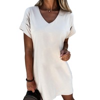Nouvelle robe t-shirt à manches courtes et col en V pour femmes européennes et américaines
