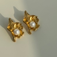 Nouvel ensemble de bijoux Dazan 2027 : Collier et boucles d'oreilles en acier inoxydable plaqué or 18 carats, anti-ternissement, motif fleur vintage française avec perles naturelles