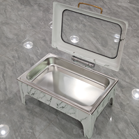 Chauffe-Plat à Gaz 9L en Acier Inoxydable Vert Motif Marbre pour Buffets, Réceptions et Banquets