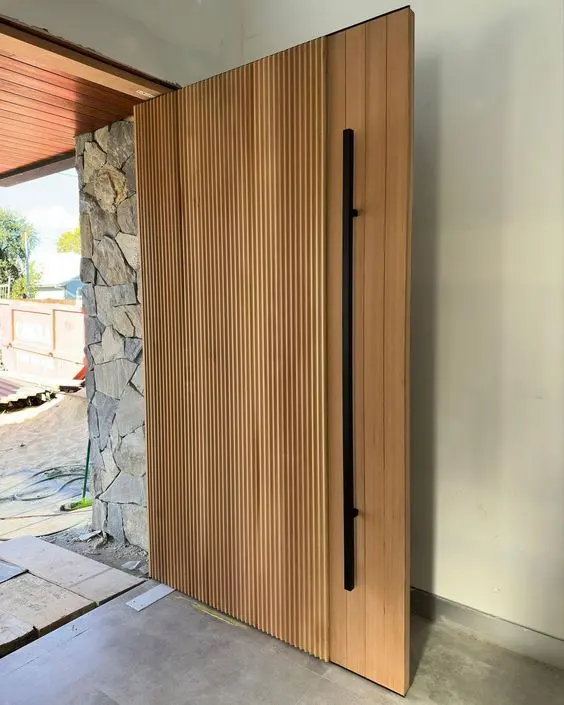 Luxury Custom Villa Hurricane Modern Teak Oak Walnut Solid Wooden Front Entry Entrance Pivot Door with Smart Lock