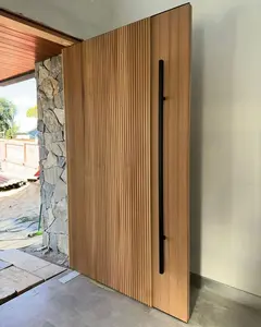 Luxo Custom Villa Furacão Modern Teak Oak Walnut Sólida De Madeira Entrada Frontal Porta Pivô com Bloqueio Inteligente