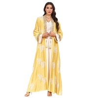Nouveau Modeste D'été Modeste Brodé Robe À Paillettes Ensemble pour Moyen-Orient Musulman Femmes Longue Robe Abaya Robe Arabe Polyester Eid
