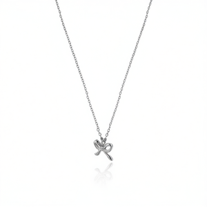 Collar con colgante de moda Amy Amy, diseño de lazo plateado para mujer, joyería de regalo para uso diario - Product Image 4