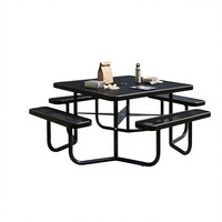 Table de pique-nique carrée noire OEM 78 pouces avec chaises, ensemble pour jardin/patio, camping, table et bancs robustes en métal expansé, portable