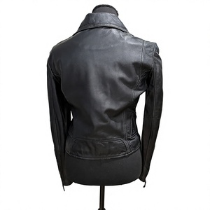 Chaqueta de Cuero Genuino Negra para Mujer, Manga Larga, Cuello Alto, Cierre de Cremallera, Color Sólido - Product Image 2