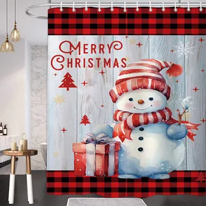 クリスマスシャワーカーテンフック付きバスルームカーテン装飾防水シャワーカーテン