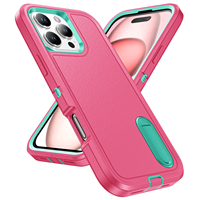 Coque de téléphone antichoc 3-en-1 de luxe en TPU+PC avec béquille intégrée, prix de gros abordable, pour iPhone 16 Pro Max 16 15 14 13, rose pour filles