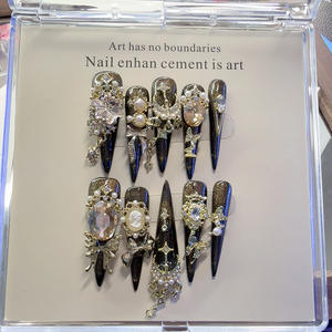 Patchs de manucure de luxe entièrement faits à la main, motif papillon, motif œil de chat foncé, en résine, certifiés CE, demi-couverture pour ongles - Product Image 4