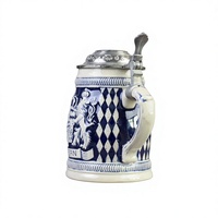 Chope à bière classique en porcelaine Bavaria Bayern - Capacité 700 ml - Motif d'écusson de lion 3D - Poignée à motif diamant - Écologique - Bière allemande