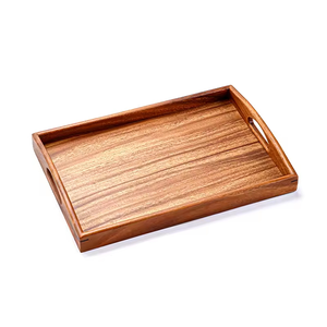 Ensemble <span class=keywords><strong>de</strong></span> plateaux <span class=keywords><strong>de</strong></span> service uniques en bambou avec poignées, grande assiette pour les fêtes, les boissons et l'utilisation sur le bureau - Product Image 3