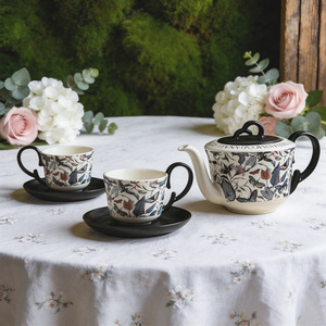 Ensemble de tasses à café de luxe à motifs floraux et papillons, tasses et soucoupes en céramique pour la maison, tasses à thé de l'après-midi, mugs vintage - Product Image 1