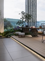 Plancher de terrasse en WPC durable, ignifuge, à emboîtement, garantie 5 ans, pour usage commercial, hôtels, balcons, jardins extérieurs et salons.