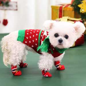 Décorations de Noël pour animaux de compagnie, chaussettes pour chien, 90% coton de haute qualité, design antidérapant pour la semelle - 4 styles différents, 4 pièces/ensemble - Product Image 3