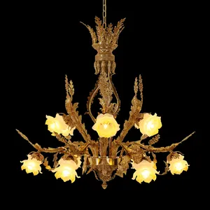 إضاءة فرنسية كلاسيكية جديدة علوية من المجوهرات أضواء فاخرة قلادة فيكتورية مصباح زجاجي فرع زهور ثريا