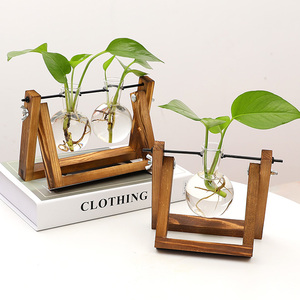 Wholesale Plant Terrarium With Wooden Stand Desktop Air Planter Bulb Glass Vase for Indoor Office <b>Decoration</b> - Product Image 3