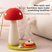 Arbre à chat vertical moderne en sisal durable, résistant aux déchirures, avec poteaux à gratter et planche à gratter pour affûter les griffes, design champignon et carotte