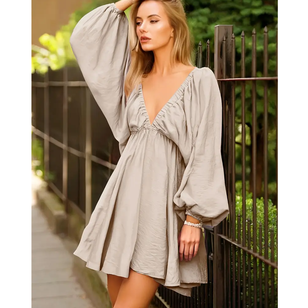 knee length dresses for ladies Rolled Short Sleeve Loose Tunic Shirt Dress – Niobe Clothing main image 1