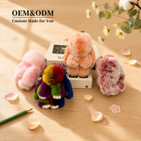 Porte-clés Lapin en Fourrure de Lapin Rex, Charme de Sac Lapin en Peluche Mignon, Pendentif de Sac à Main Moelleux, Accessoire de Mode, Vente en Gros OEM ODM