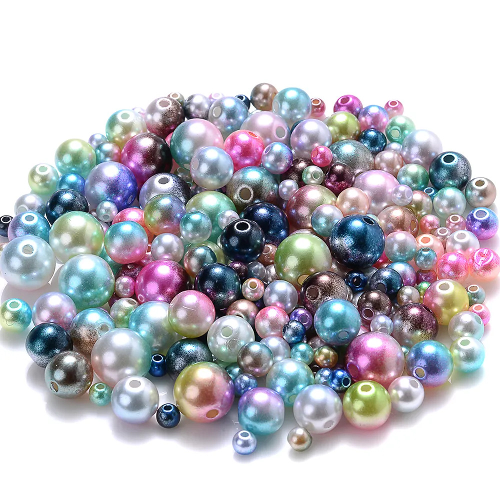 iYOE 4/6/8/10mm Mermaid Color Imitation Pearl Beads Acrylic Round Beads With Hole For Making Bracelet Necklace Earring