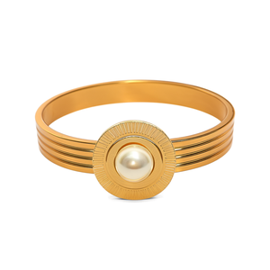 316L Stainless Steel Fashion <b>Bangle</b> With Pearl Inlay PVD Gold Plating Resistant Sustainable Design - Product Image 2
